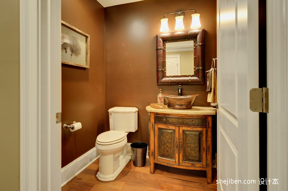 美式风格别墅小面积次卫生间洗手盆装修效果图片
