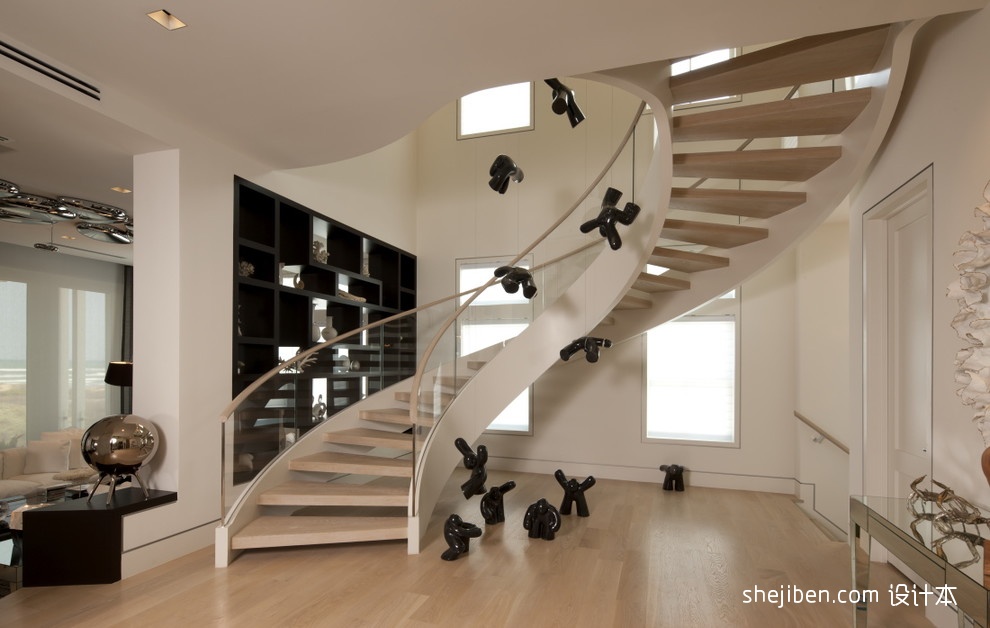 现代风格别墅室内实木楼梯扶手装修效果图