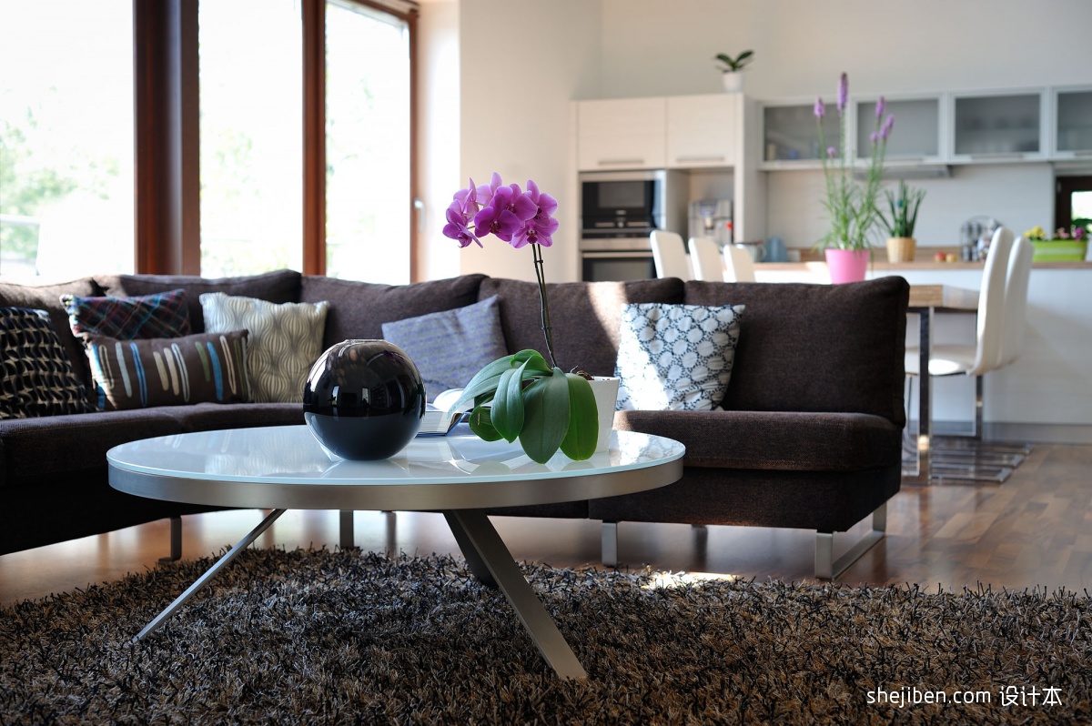 现代风格客厅不靠墙沙发茶几设计效果图