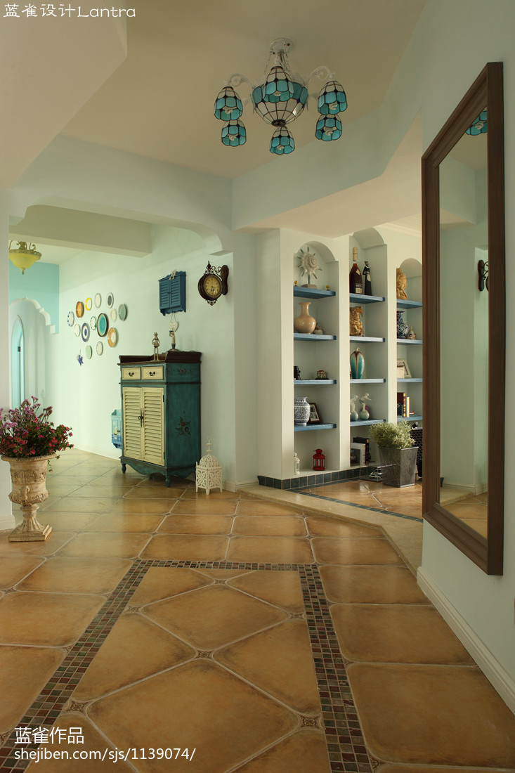 地中海风格过道地板瓷砖铺贴效果图