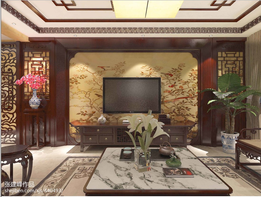 中式电视机背景墙效果图