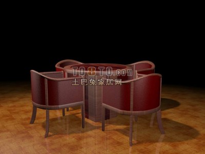 朱红色桌椅组合3d模型下载