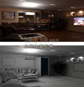 高品质完整室内空间-max场景3d模型下载