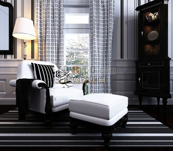 黑白时尚搭配现代单人沙发3d模型下载