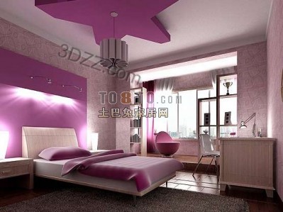 粉红色的卧室3d模型下载