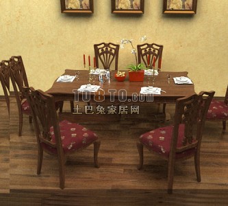 中式餐桌椅家具3d模型下载