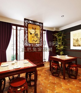 复古中式餐厅3d模型下载