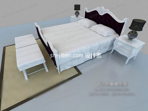欧式双人床家具3d模型下载