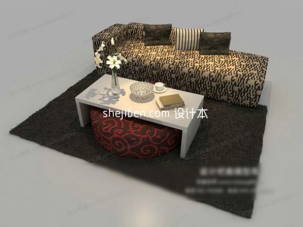 简洁清爽现代中式沙发组合3d模型下载