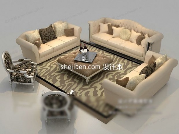 时尚空间欧式多人沙发3d模型下载