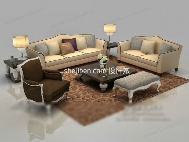 沙发茶几组合3d模型下载