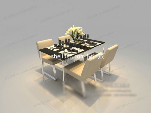 现代洁白清新餐厅3d模型下载