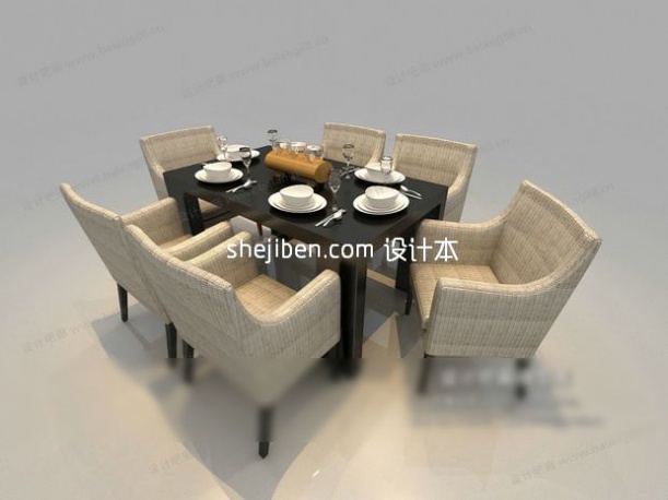 欧式清新舒适餐桌免费3d模型下载