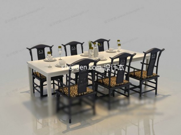 实木六人餐椅3d模型下载