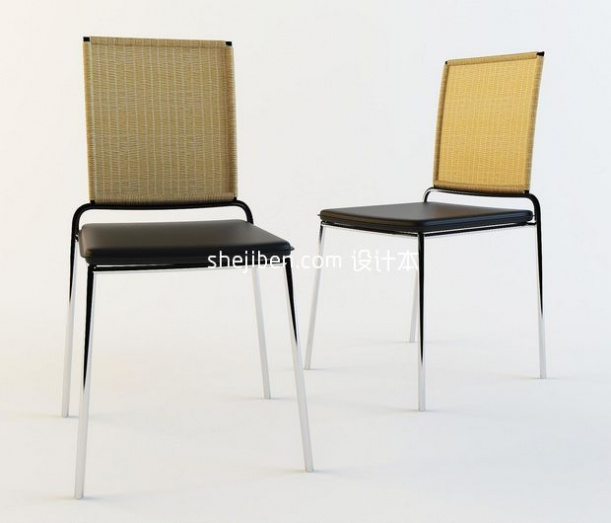 黑色钢管结合竹编的休闲椅3d模型下载