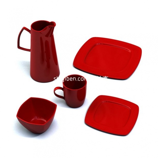 红色茶碟3d模型下载