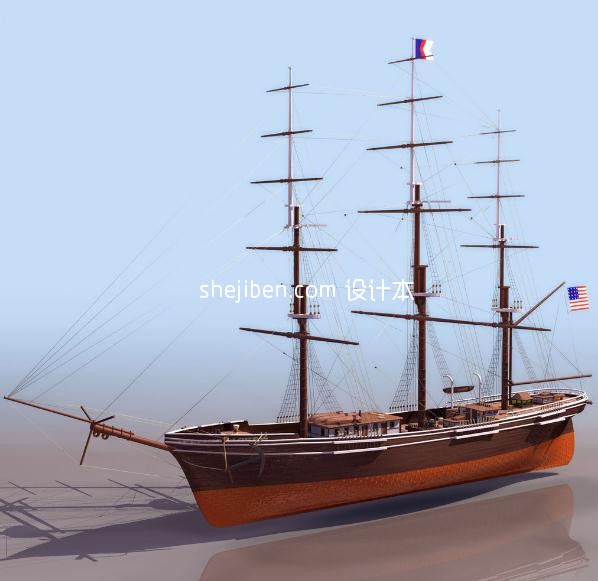 【3d木制古帆船模型】