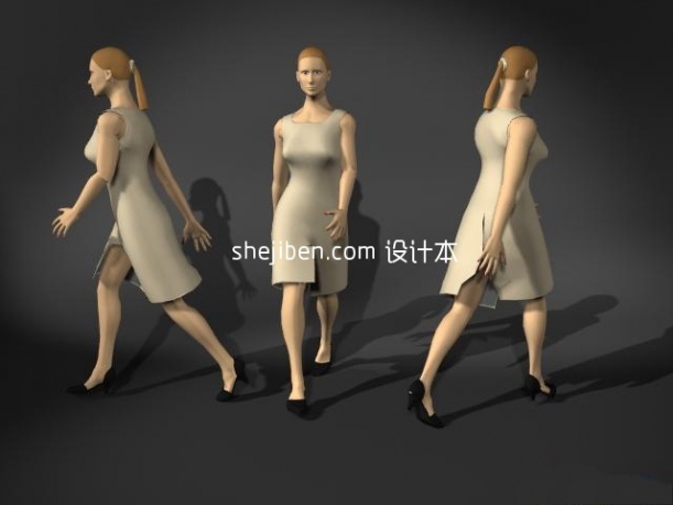 白色连衣裙中年女性人体3d模型下载