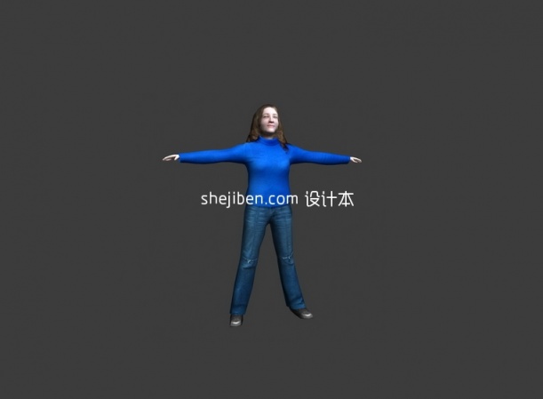 蓝衣女士人体3d模型下载
