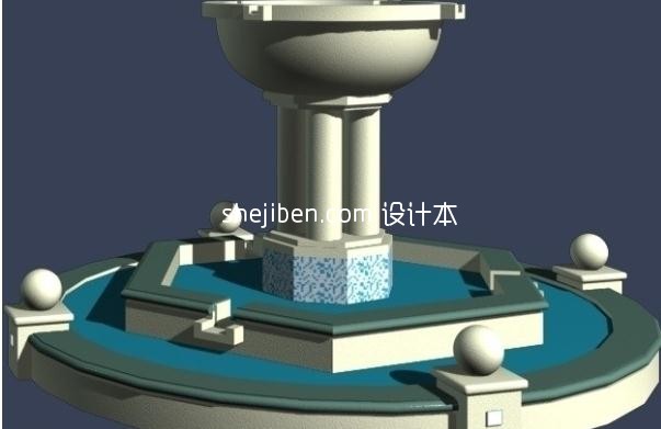 欧式喷泉水池3d模型下载