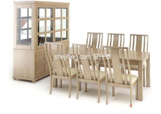 实木中式餐桌餐椅家具3d模型下载
