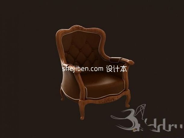 美式真皮单人沙发老板座椅3d模型下载