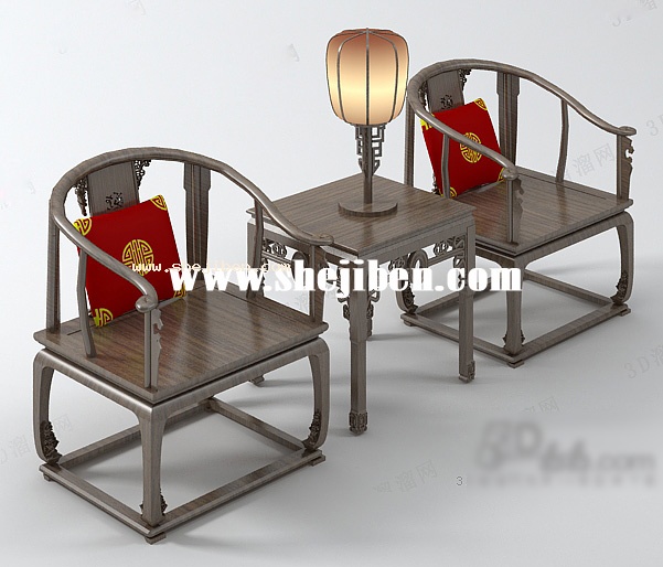 中式桌椅装饰3d模型下载
