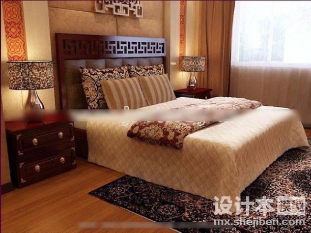 中式双人床3d模型下载