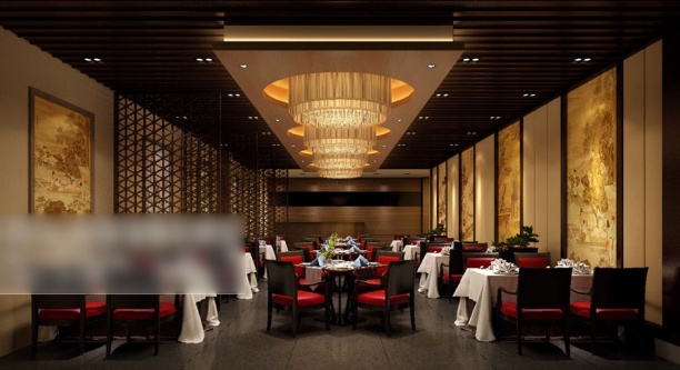 中式工装餐厅3d模型下载