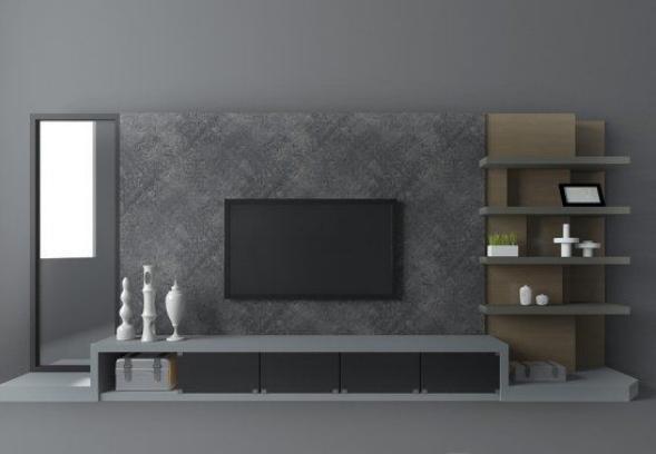 灰色现代电视墙3d模型下载