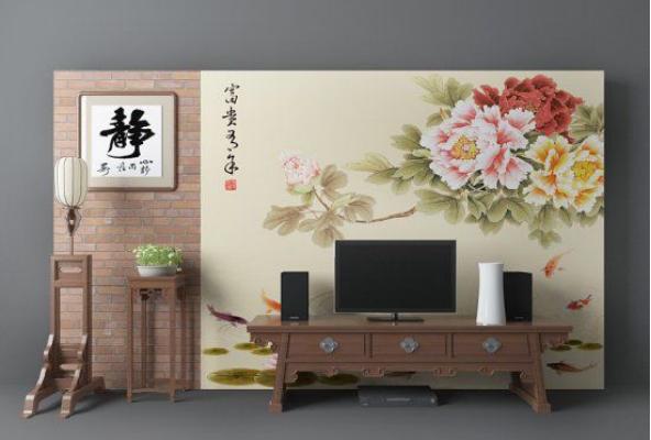 中式电视墙  3d模型下载