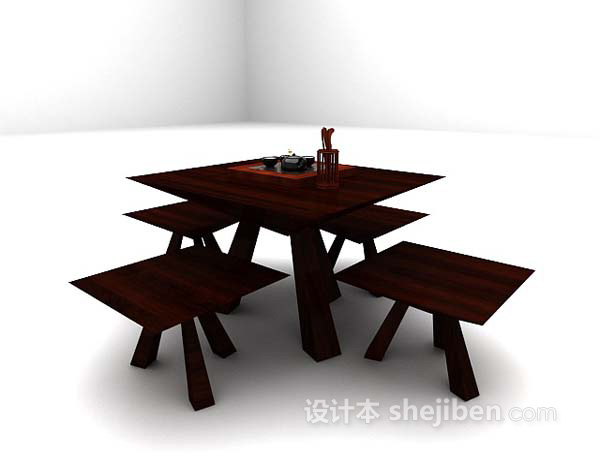 免费中式木质桌椅组合免费3d模型下载