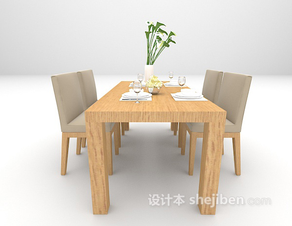 设计本现代灰色餐桌3d模型下载