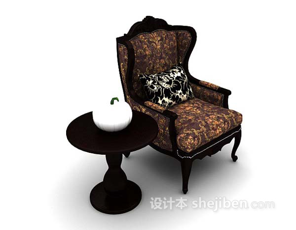 设计本欧式棕色休闲椅3d模型下载