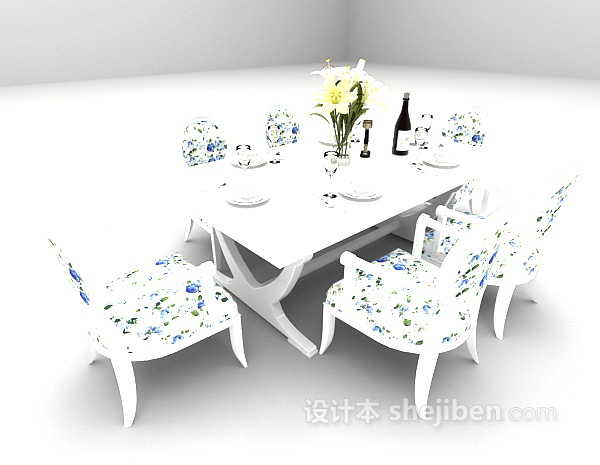 欧式风格欧式白色餐桌3d模型下载