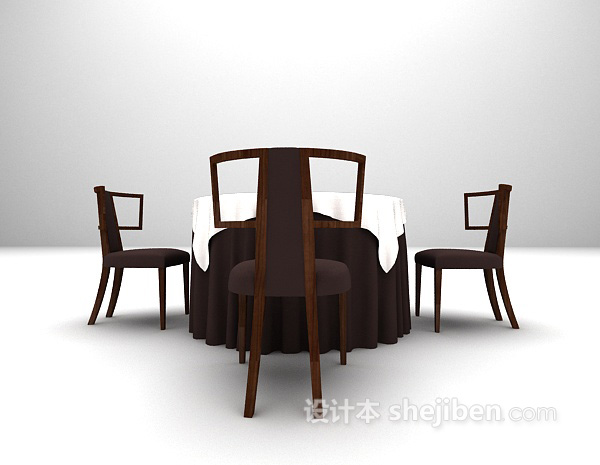 欧式棕色餐桌3d模型下载