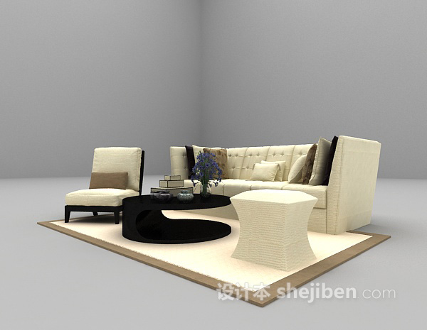 免费浅色欧式沙发3d模型下载