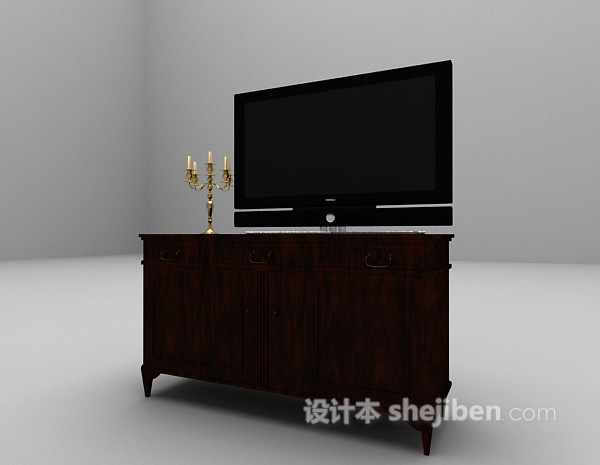 免费现代棕色电视柜3d模型下载