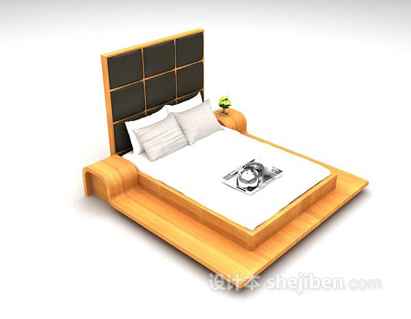 欧式风格木制床3d模型下载