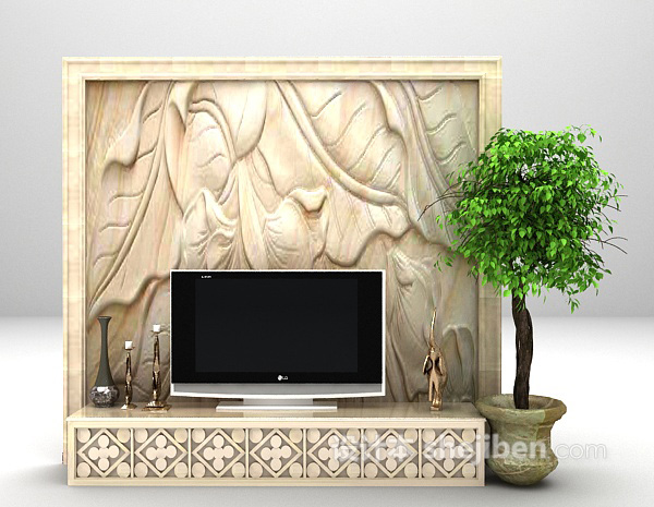 东南亚风格木质电视柜3d模型下载