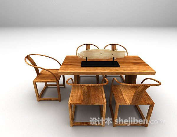 设计本中式木质桌椅3d模型下载