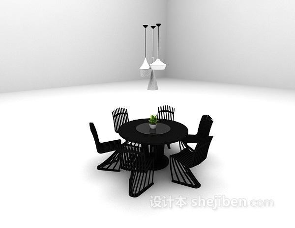 现代风格木质桌椅组合3d模型下载