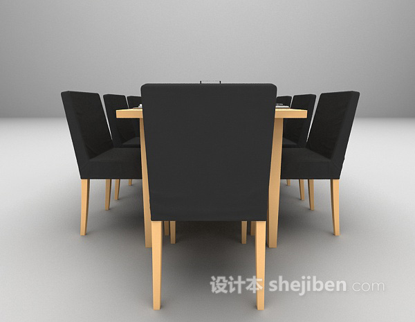 设计本长形木质餐桌3d模型下载