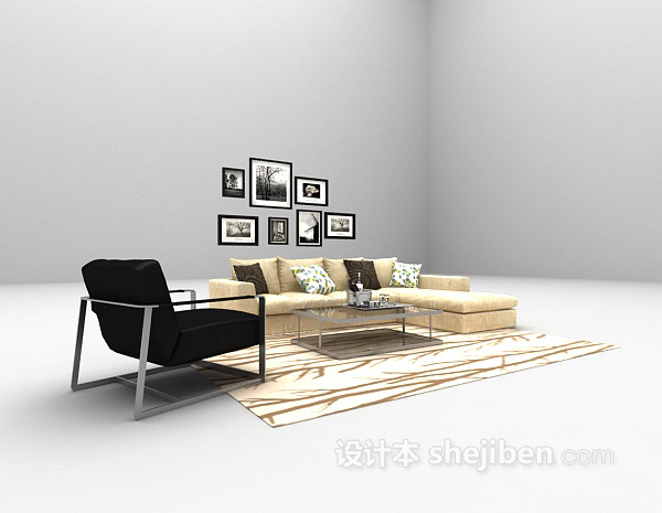 家庭沙发组合3d模型下载