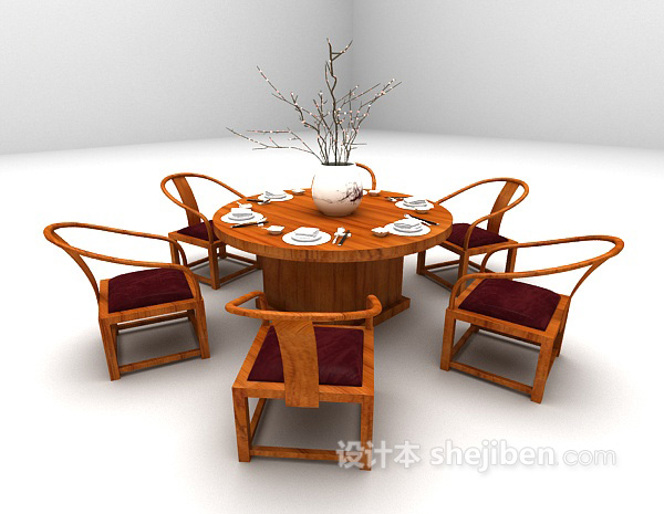 中式风格红木餐桌3d模型下载