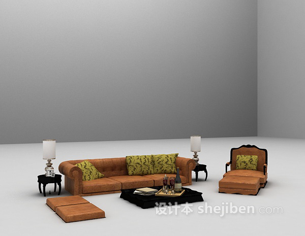免费棕色组合沙发3d模型下载