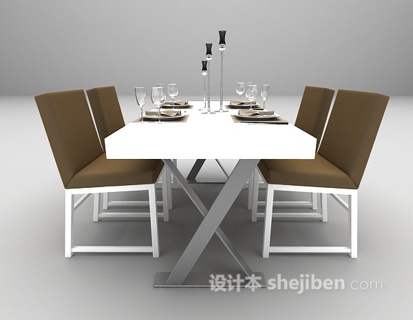 设计本白色桌椅3d模型下载