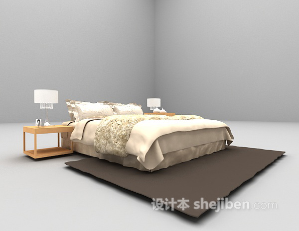 现代风格白色床3d模型下载