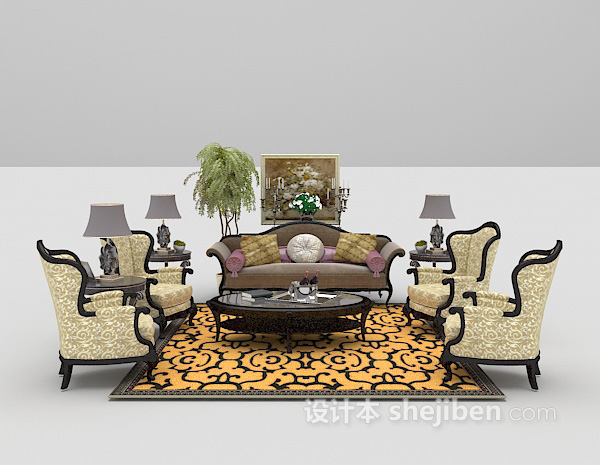 欧式风格欧式古典沙发组合3d模型下载