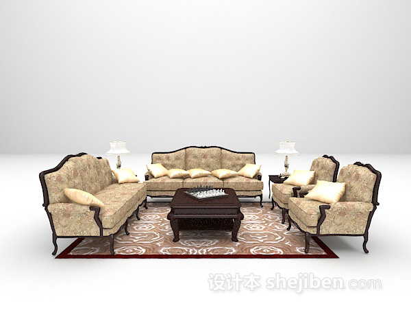 欧式豪华组合沙发3d模型下载
